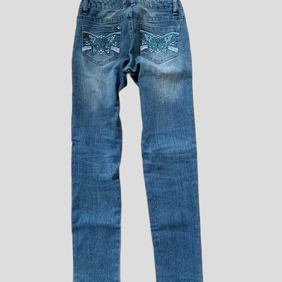 GIRLS ROUTE 66 SKINNY EMBROIDERED BUTTERFLY JEANS KIDS SIZE 10 - Picture 5 of 12